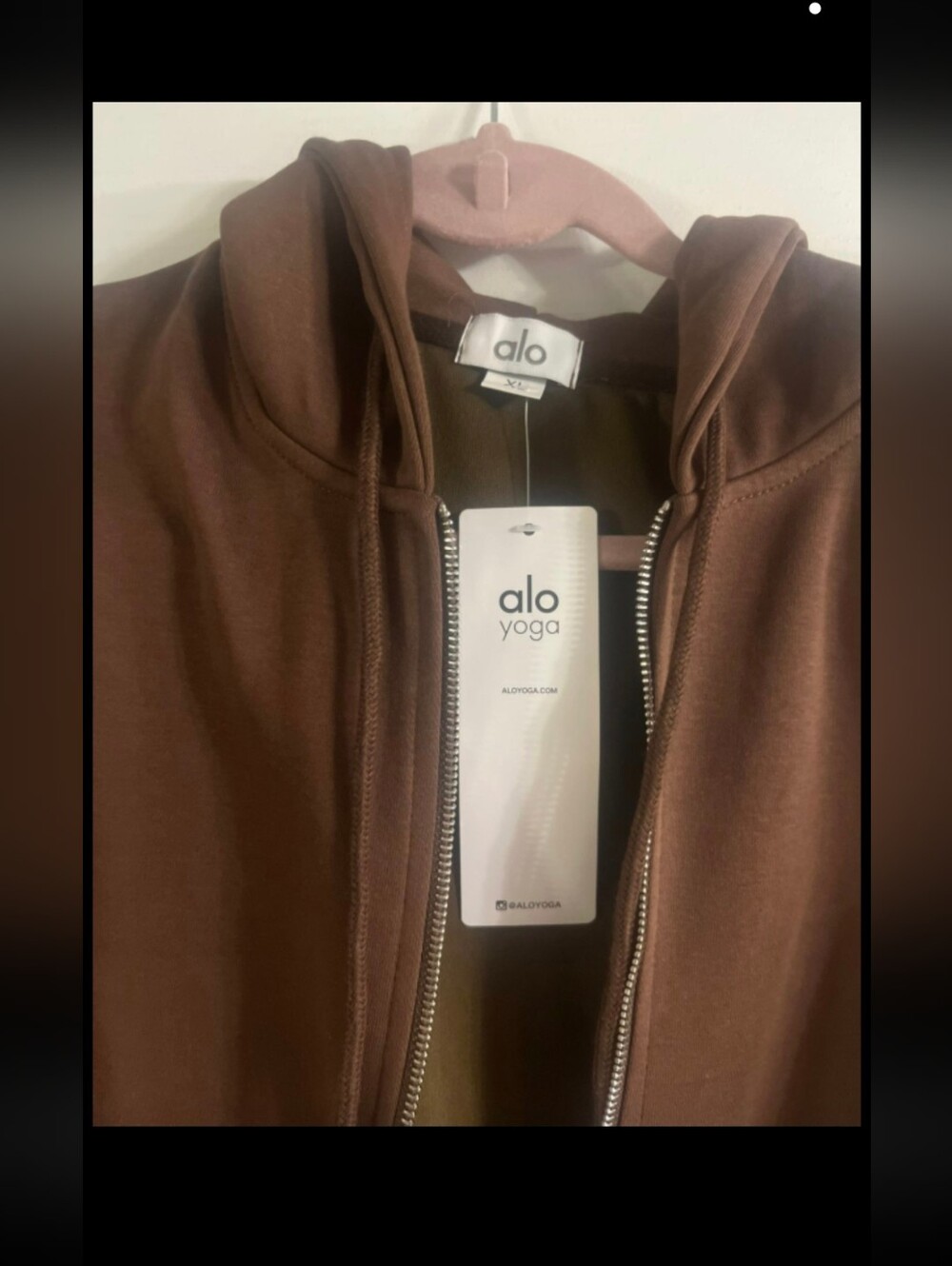 Alo Brown Zip Hoodie - Brown Cropped Zip Jacket - Picture 2 of 4